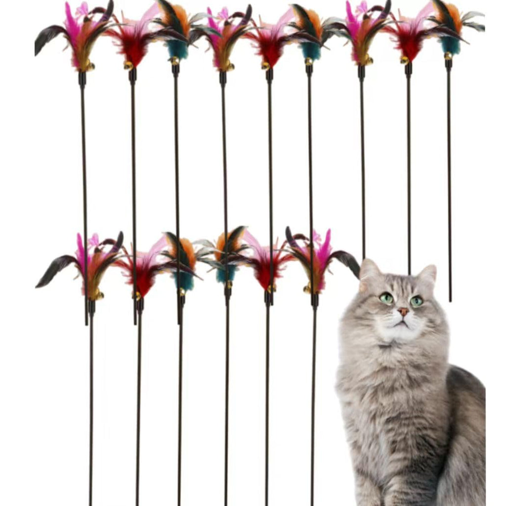 Cat Feather Wand Toy Set — 15 Pack | Interactive Teaser for Indoor Cats