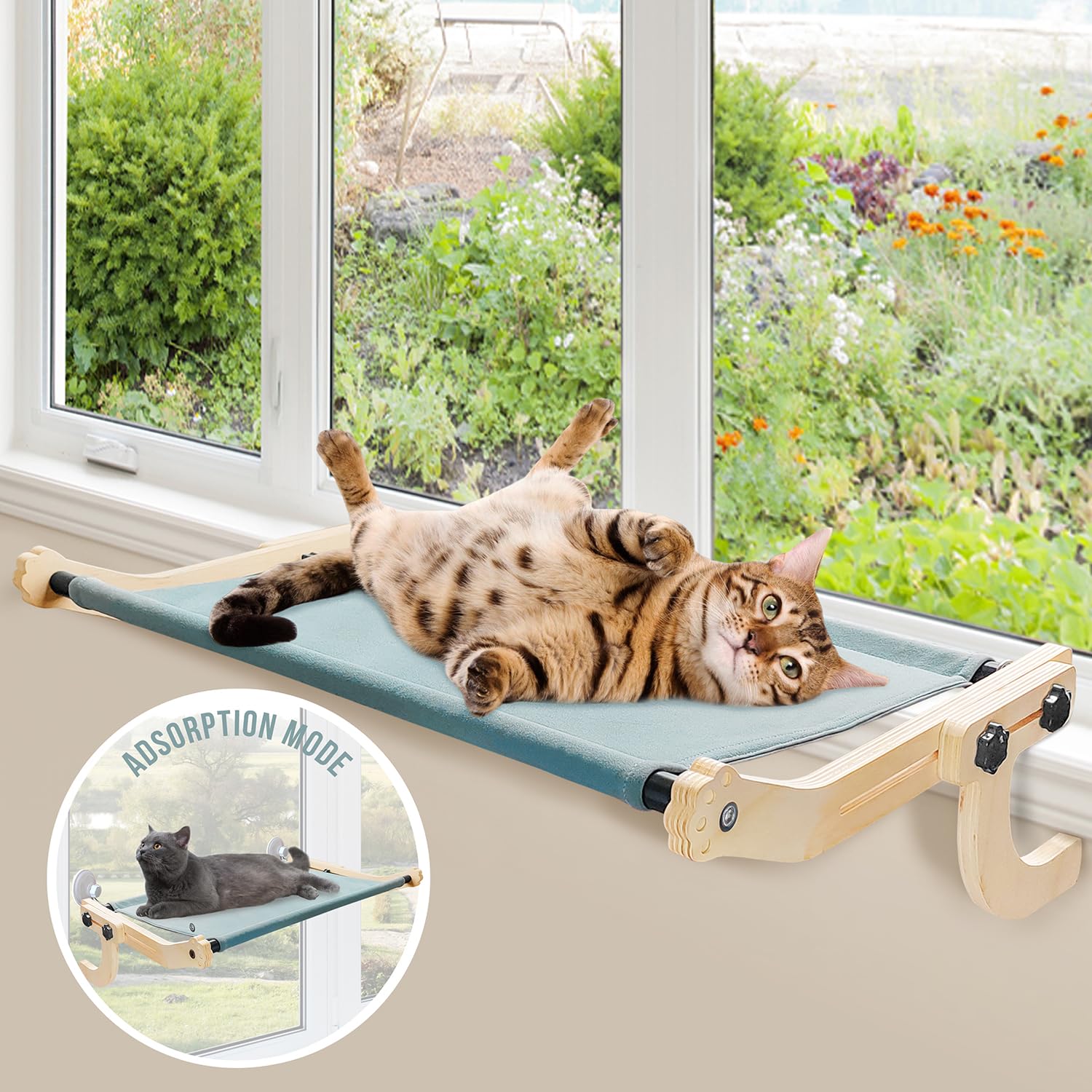 Sysmahing Cat Window Perch(2 in 1) Cat Window Hammock with 2 Strong Suction Cups Comzy Cat Window Bed for Cats Inside Cat Window Seat for Large Cat and Kitten in Windowsill Bedside and Drawer